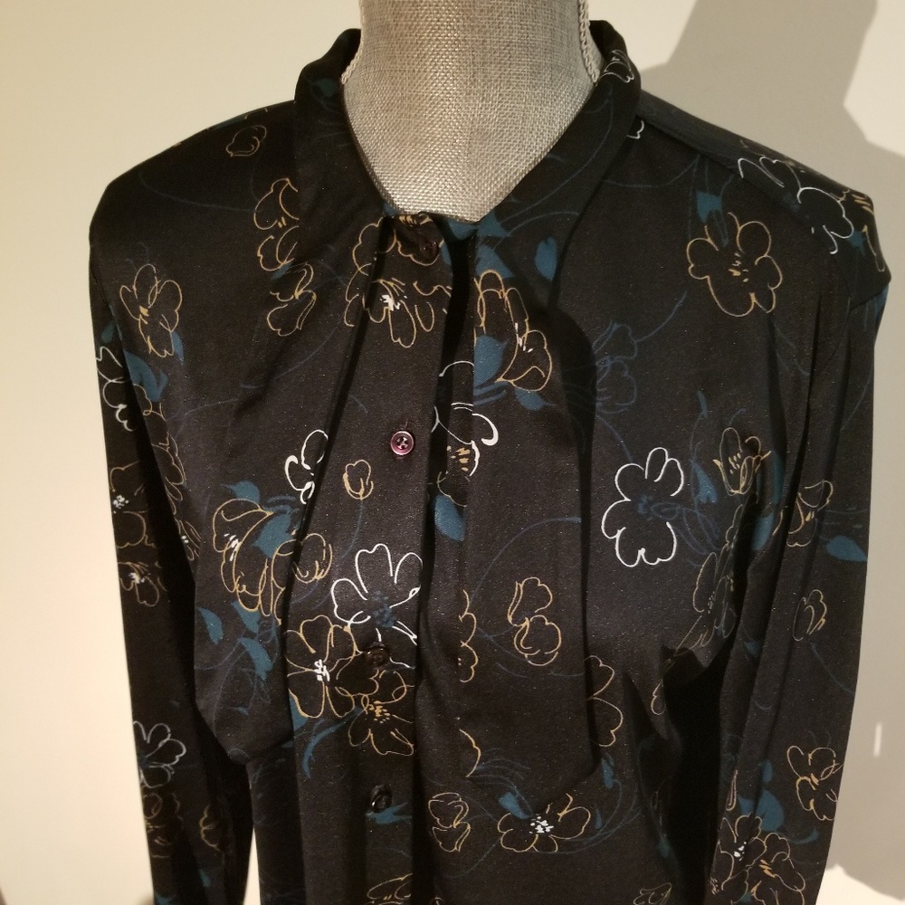 Vintage Floral Tie Collar Dress Shirt